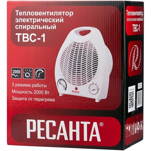 Тепловые пушки Ресанта ТВС-1 [67/2/1] Тепловентилятор { спиральный, вентилятор/1000/2000 Вт, защита от перегрева }
